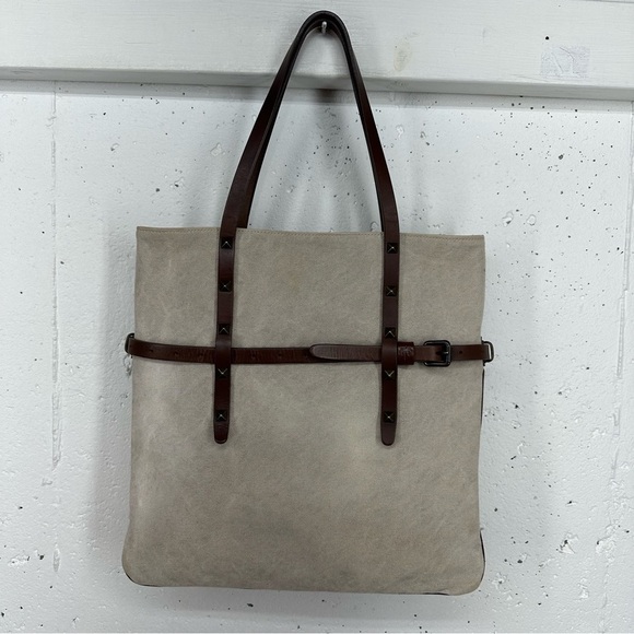 Tomas Maier Beige Canvas And Studded Leather Tote Bag - Picture 1 of 16